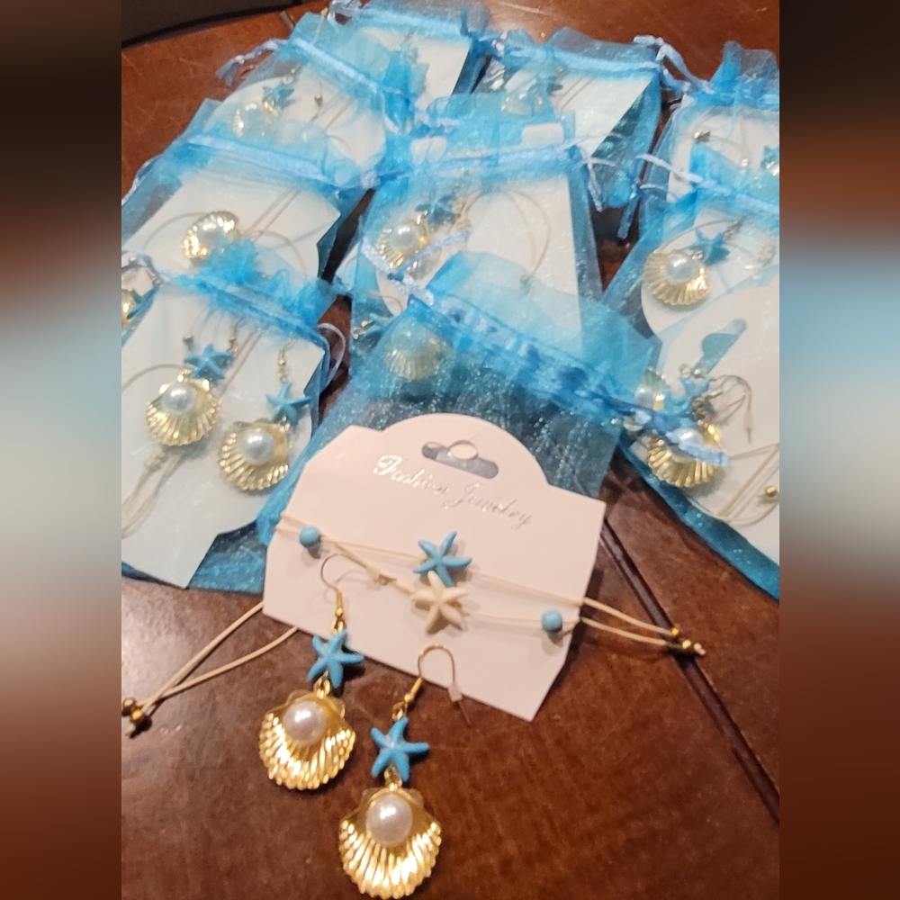 Gold and Blue Starfish Jewelry Set